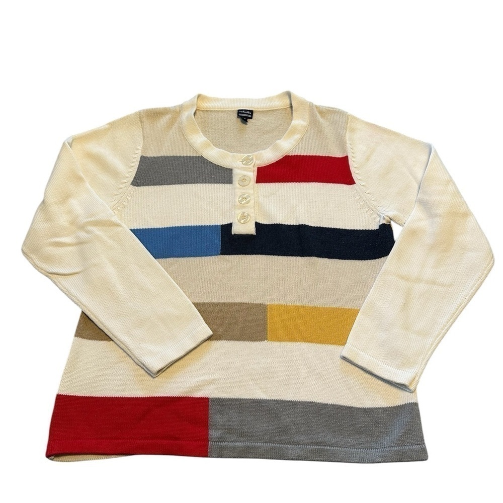 Rafella Sweater Colorblock Striped Casual Classic Chic 3/4 Sleeve Nautical Sz XL